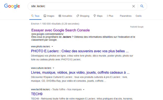 Recherche Google "site:.leclerc"
