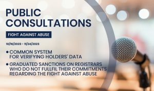 Afnic Public consultations Fight Against Abuse. From 10/16/2023 to 11/24/2023 "Common system for verifying holders’ data” and "Graduated sanctions on registrars who do not fullfil their commitments regarding the fight against abuse”