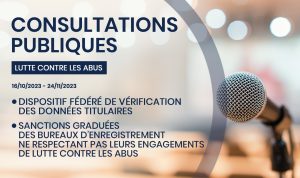 Consultations publiques Afnic du 16/10/2023 au 24/11/2023 Lutte contre les abus : « Dispositif fédéré de vérification des données titulaires » et « Sanctions graduées des bureaux d’enregistrement ne respectant pas leurs engagements de lutte contre les abus »