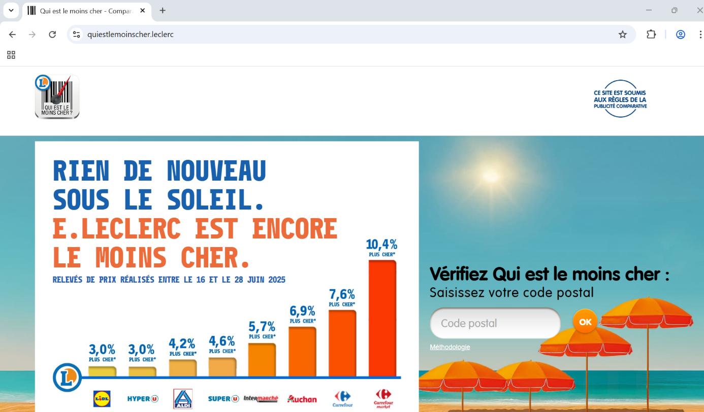Copie d'écran du site quiestlemoinscher.leclerc