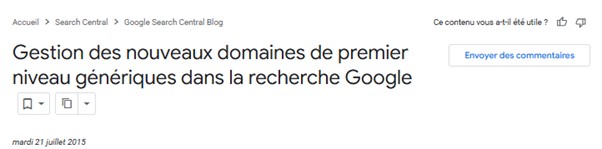 En-tête Article de Google sur les domaines de premier niveau (TLD)