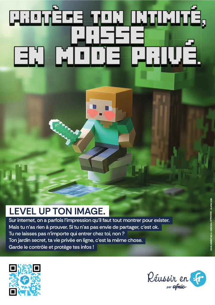 Protège ton intimité, passe en mode privé. Level up ton image. Sur internet, on a parfois l'impression, qu'il faut tout montrer pour exister. Mais tu n'as rien à prouver. Si tu n'as pas envie de partager, c'est ok. Tu ne laisses pas n'importe qui entrer chez toi, non ? Ton jardin secret, ta vie privée en ligne, c'est la même chose. Garde le contrôle et protège tes infos !