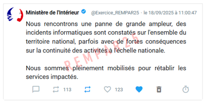 Copie d’écran d’un message déposé sur un réseau social lors de l'exercice Rempar 25