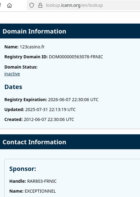 Statut d'un nom de domaine - Inactive