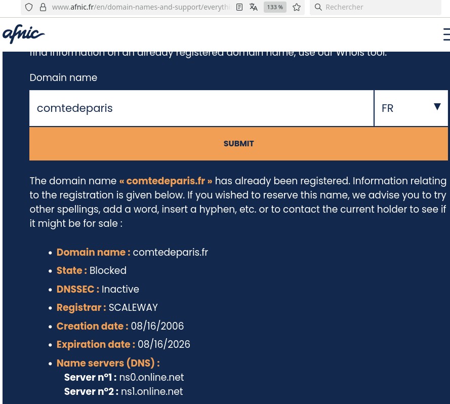 Domain name Statuts - Blocked