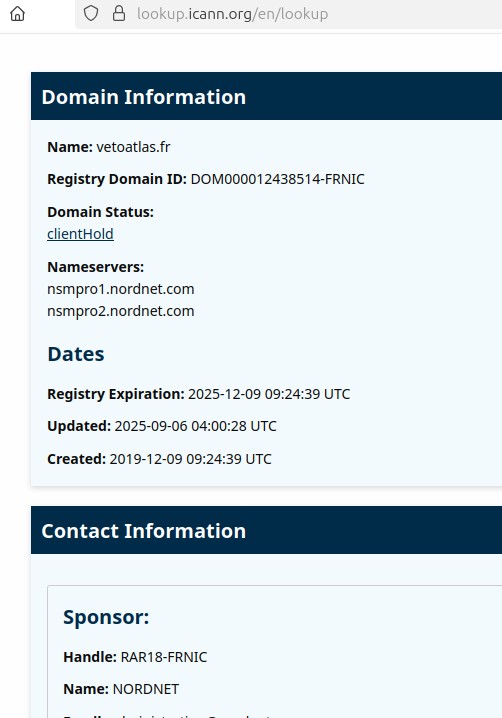 Statut d'un nom de domaine - Domain name Statuts - clientHold