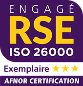 Logo CSR certification &ldquo;Engag&eacute; RSE&rdquo; label at &ldquo;Exemplary&rdquo; level , issued by AFNOR Certification